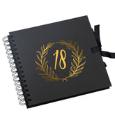 18th Birthday Black Scrapbook Photo album With Gold Script Laurel Wreath